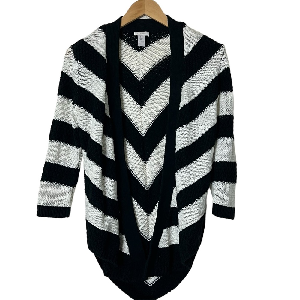 Chico’s | Striped cotton blend slouchy open knit cardigan size extra s…